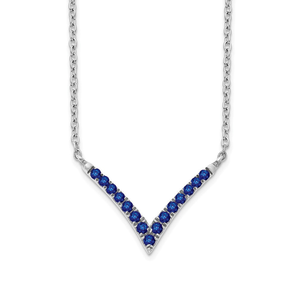 14k White Gold Gmstone V-Necklace 18"