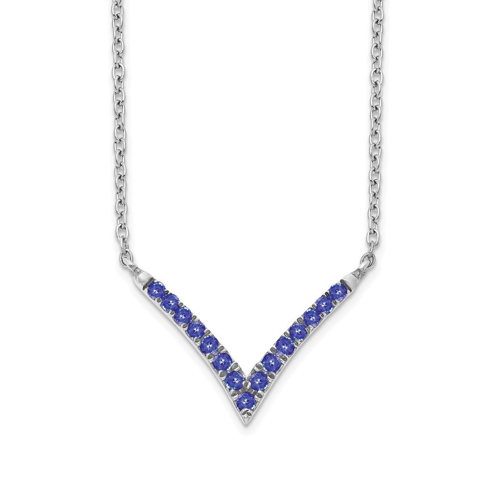 14k White Gold Gmstone V-Necklace 18"