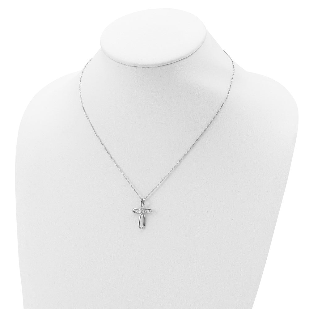 14k White Gold .01 Ct VS-SI, G Lab Grown Diamond Cross Pendant Necklace 18"