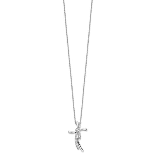 14k White Gold 1/8 Ct VS-SI, G Lab Grown Diamond Cross Pendant Necklace 18"