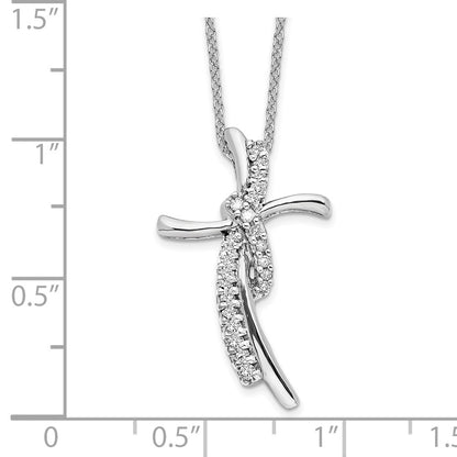 14k White Gold 1/8 Ct VS-SI, G Lab Grown Diamond Cross Pendant Necklace 18"
