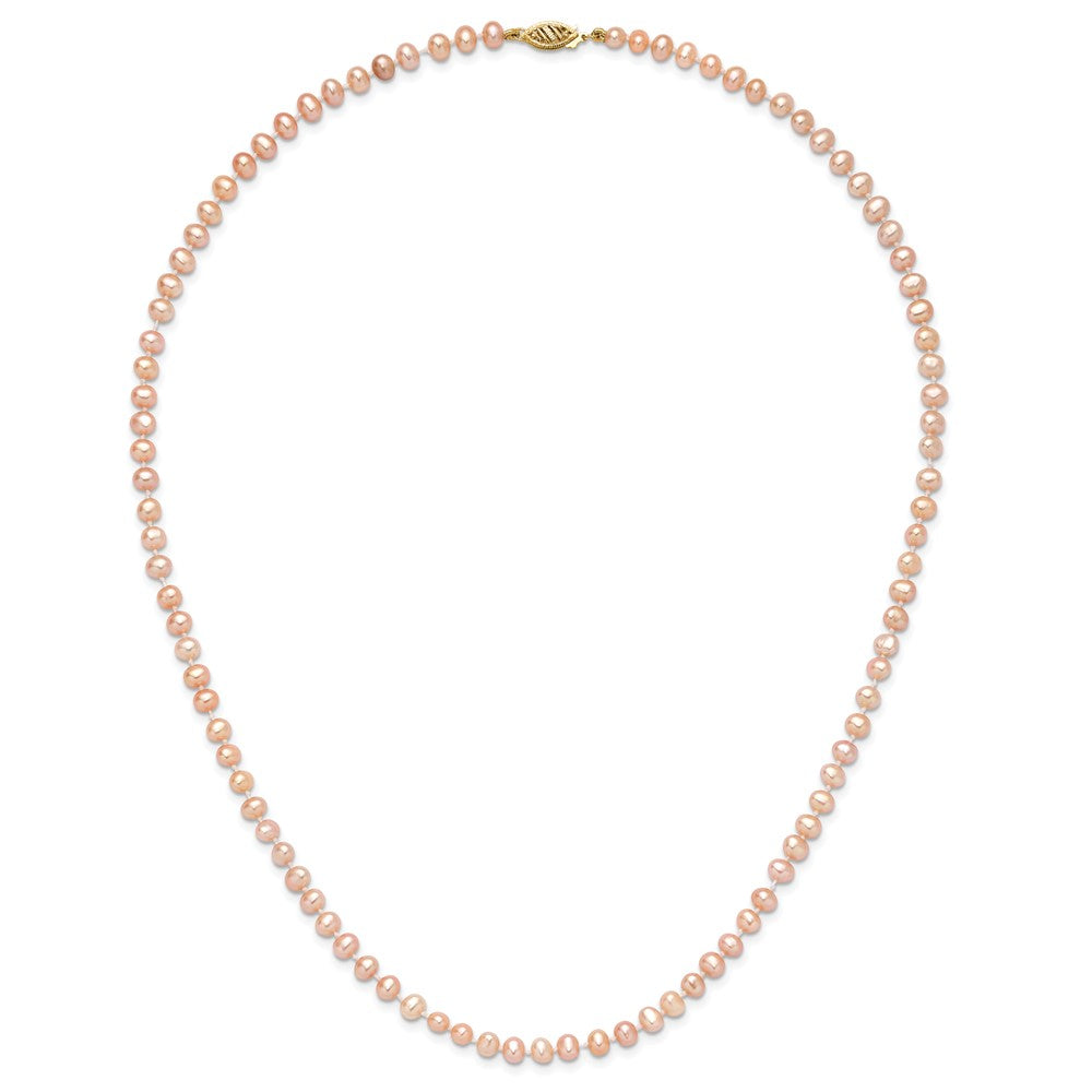 14k Yellow Gold 4-5mm Pink Round Freshwater Cultured Pearl Necklace