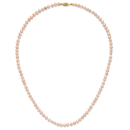 14k Yellow Gold 4-5mm Pink Round Freshwater Cultured Pearl Necklace