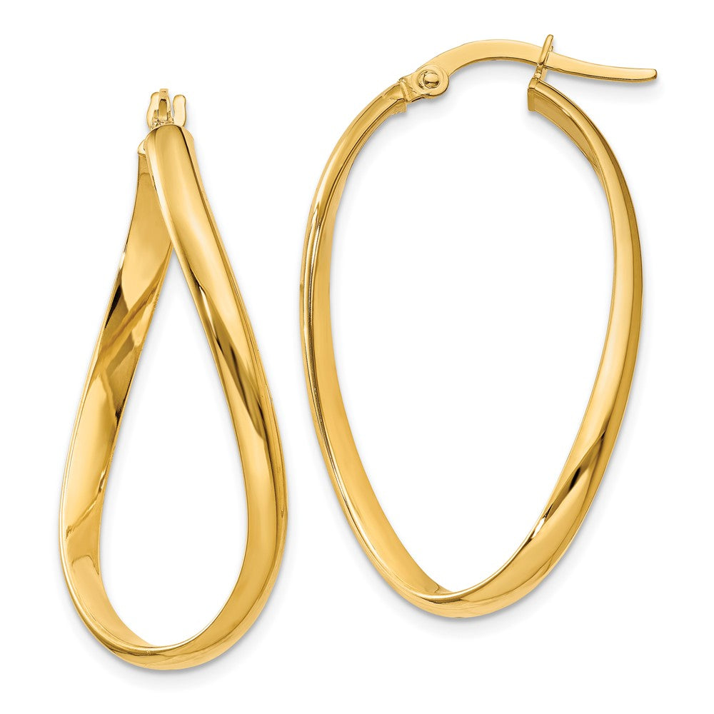 14k Yellow Gold 3mm Twisted Oval Hoop Earrings