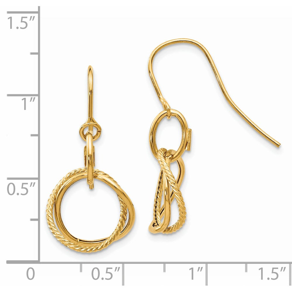 14k Yellow Gold Small Twisted Circle Shepherd Hook Earrings