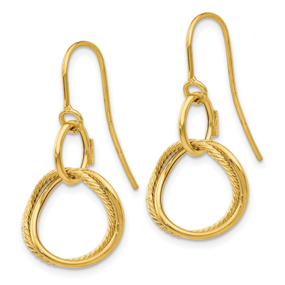 14k Yellow Gold Small Twisted Circle Shepherd Hook Earrings