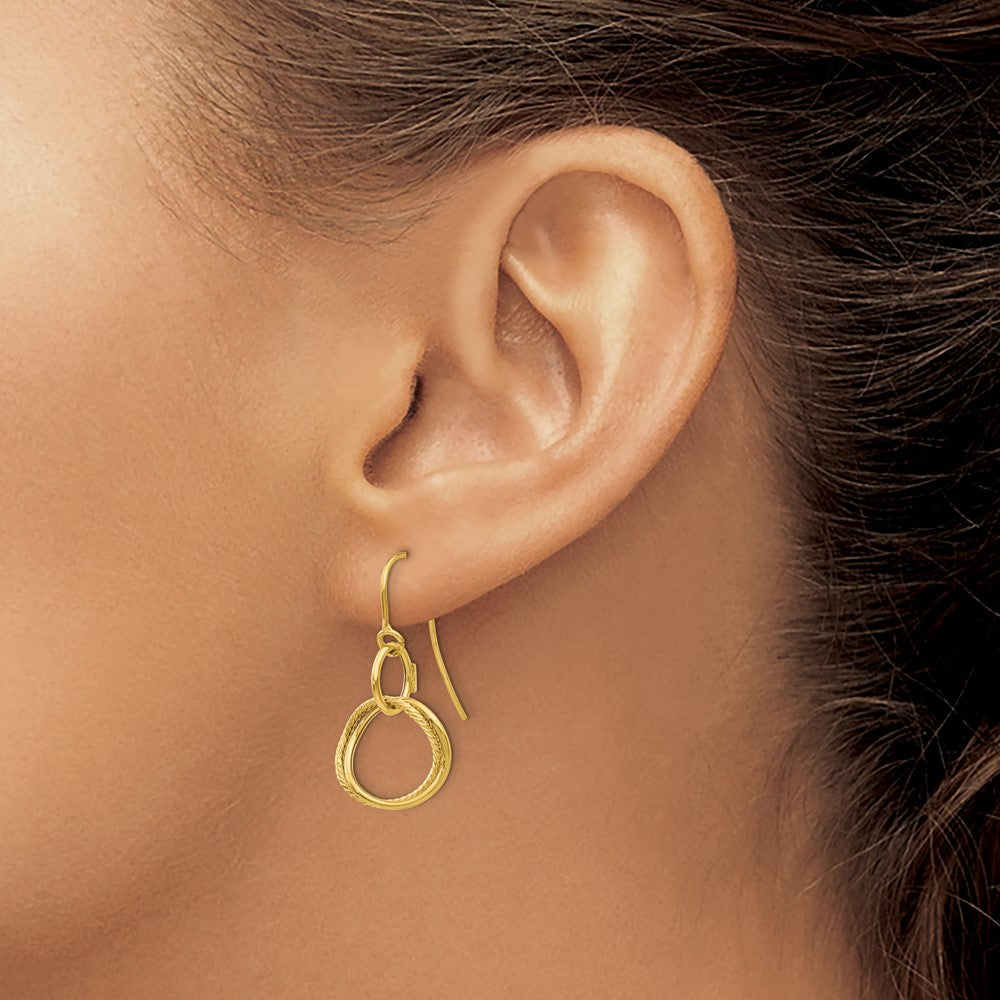 14k Yellow Gold Small Twisted Circle Shepherd Hook Earrings