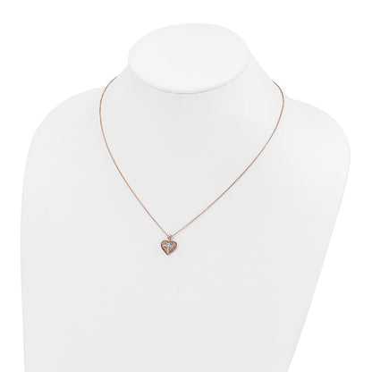 10K Rose Gold Diamond Heart Cross Pendant Necklace 18"