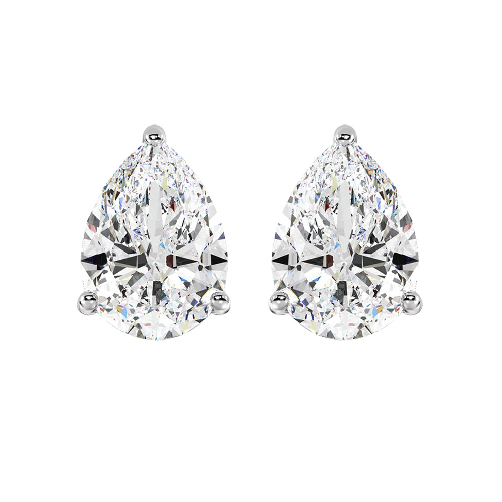 Pear Cut Solitaire Lab Grown Diamond Stud Earrings 14k White Gold VS Clarity, E-F Color with Post Butterfly