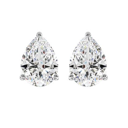Pear Cut Solitaire Lab Grown Diamond Stud Earrings 14k White Gold VS Clarity, E-F Color with Post Butterfly