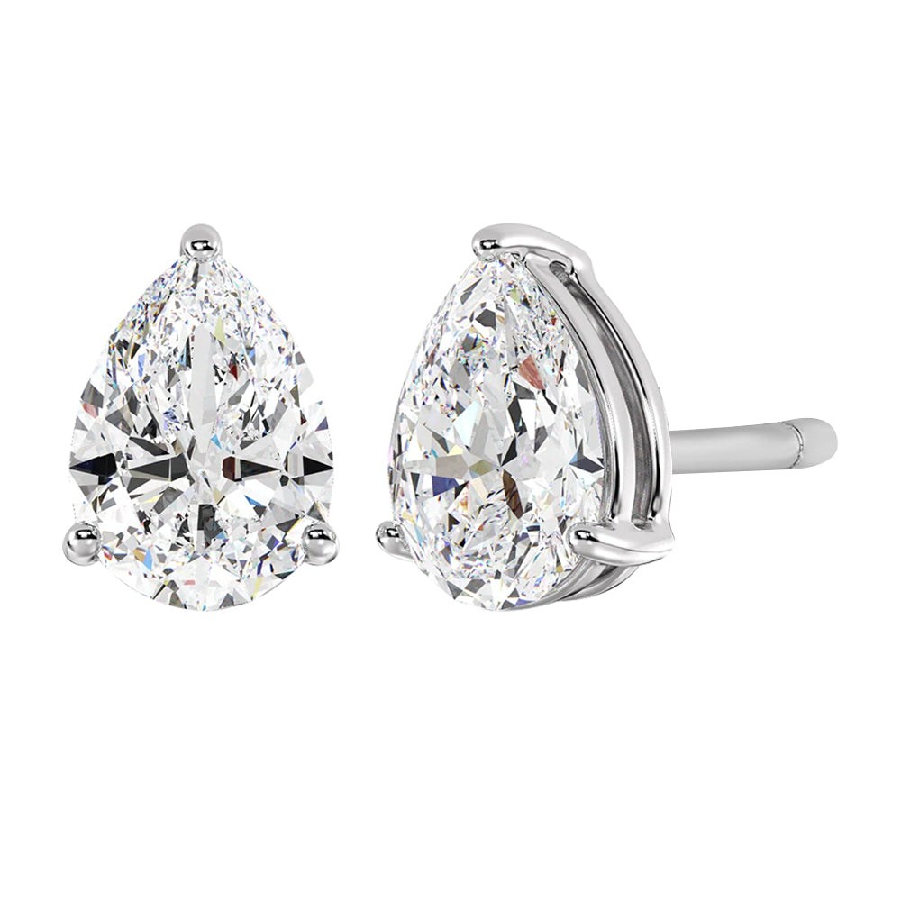 Pear Cut Solitaire Lab Grown Diamond Stud Earrings 14k White Gold VS Clarity, E-F Color with Post Butterfly