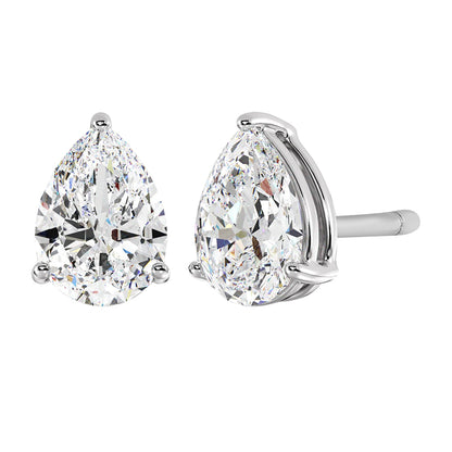 Pear Cut Solitaire Lab Grown Diamond Stud Earrings 14k White Gold VS Clarity, E-F Color with Post Butterfly