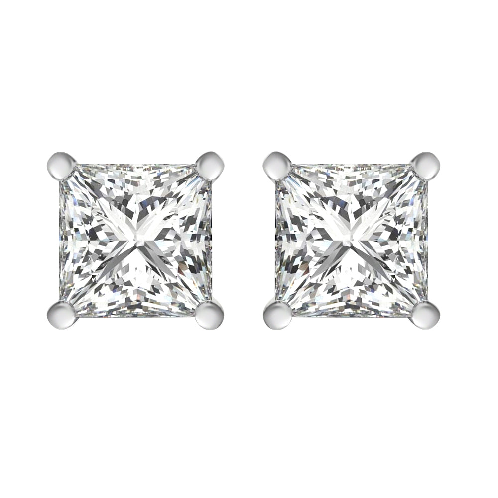 Princess Cut Solitaire Lab Grown Diamond Stud Earrings 14k White Gold VS Clarity, E-F Color with Post Butterfly