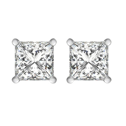 Princess Cut Solitaire Lab Grown Diamond Stud Earrings 14k White Gold VS Clarity, E-F Color with Post Butterfly