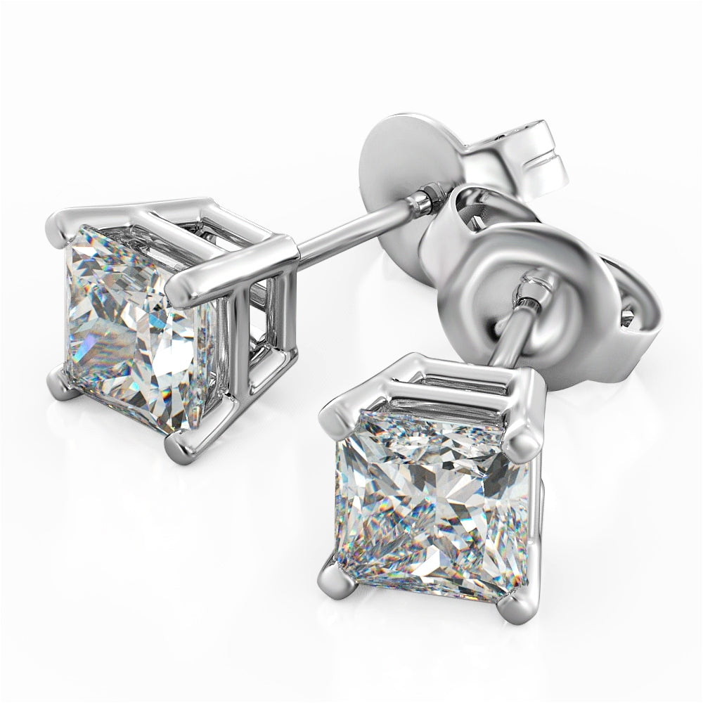 Princess Cut Solitaire Lab Grown Diamond Stud Earrings 14k White Gold VS Clarity, E-F Color with Post Butterfly