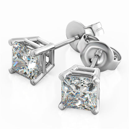 Princess Cut Solitaire Lab Grown Diamond Stud Earrings 14k White Gold VS Clarity, E-F Color with Post Butterfly