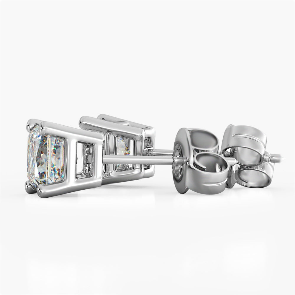 Princess Cut Solitaire Lab Grown Diamond Stud Earrings 14k White Gold VS Clarity, E-F Color with Post Butterfly