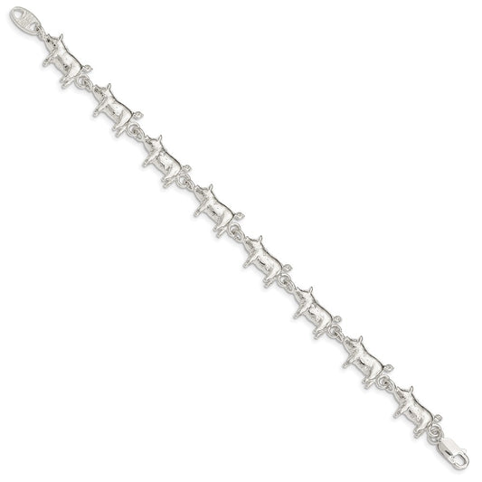 925 Sterling Silver 10mm Pig Bracelet 7 inch