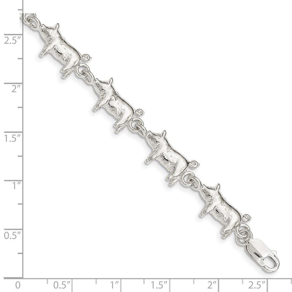 925 Sterling Silver 10mm Pig Bracelet 7 inch