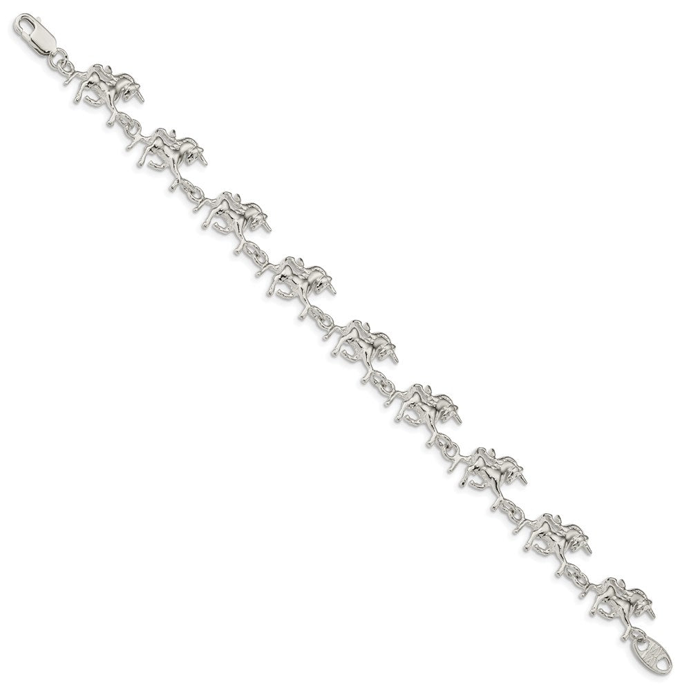 925 Sterling Silver 13mm Unicorns Bracelet 7 inch
