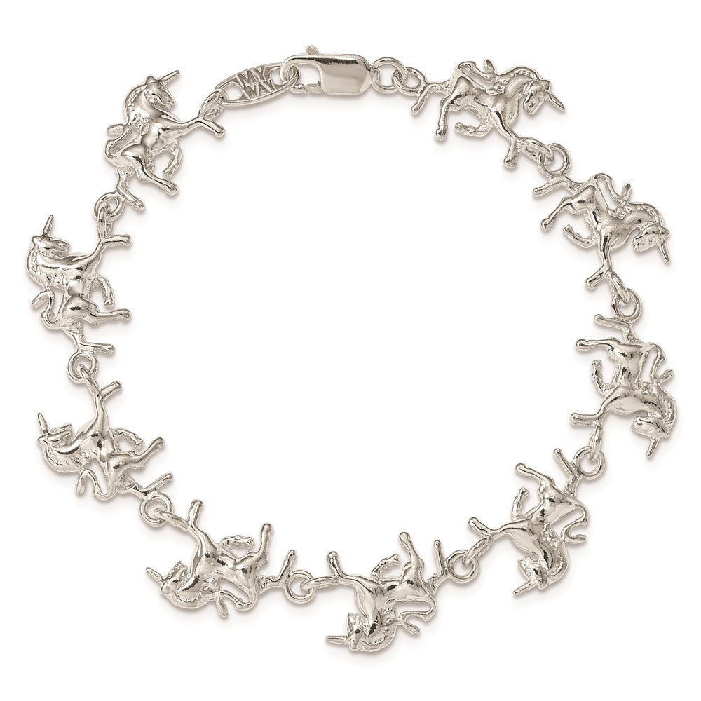 925 Sterling Silver 13mm Unicorns Bracelet 7 inch