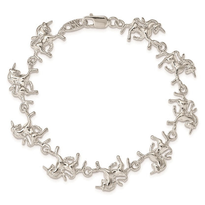 925 Sterling Silver 13mm Unicorns Bracelet 7 inch