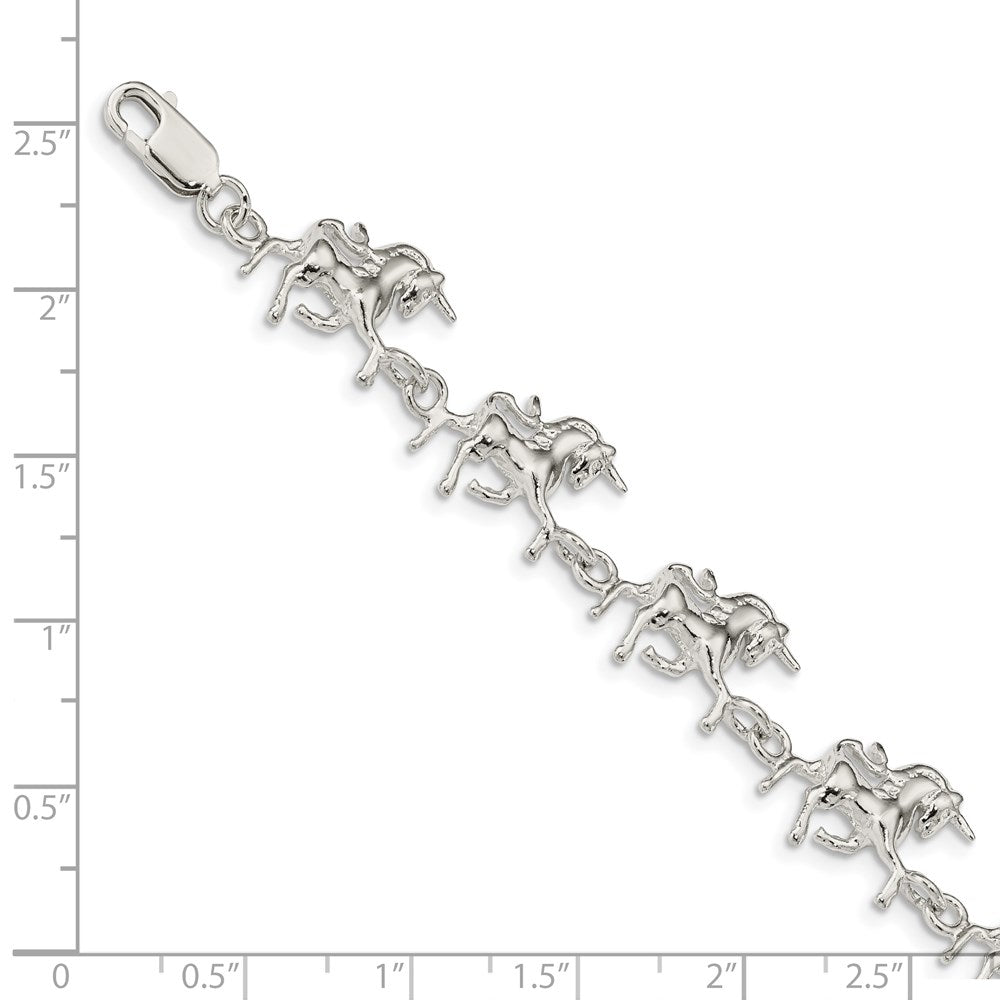 925 Sterling Silver 13mm Unicorns Bracelet 7 inch