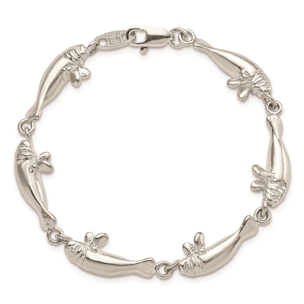 925 Sterling Silver 9mm Manatees Bracelet 7 inch