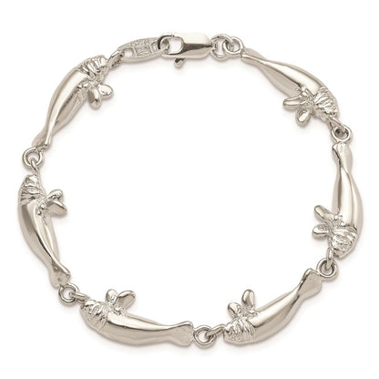 925 Sterling Silver 9mm Manatees Bracelet 7 inch