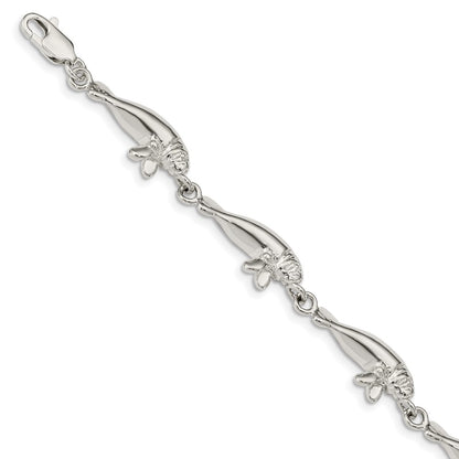 925 Sterling Silver 9mm Manatees Bracelet 7 inch