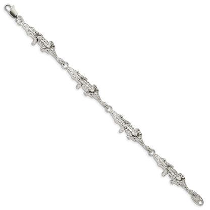 925 Sterling Silver 11mm Alligator Bracelet 7 inch