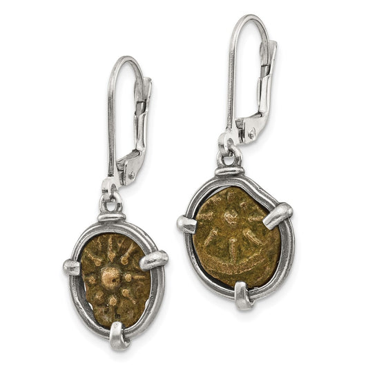 925 Sterling Silver and Bronze Antiqued Widow's Mite Coin Dangle Earrings