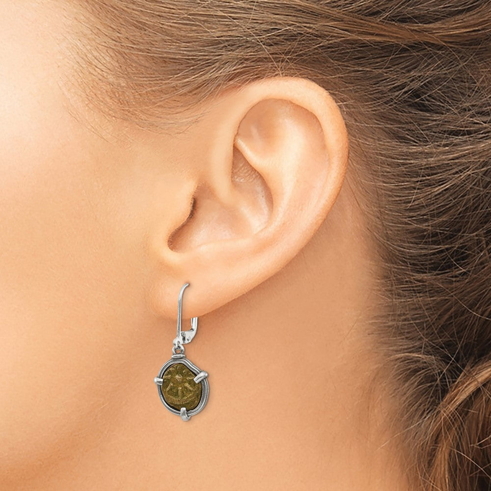 925 Sterling Silver and Bronze Antiqued Widow's Mite Coin Dangle Earrings