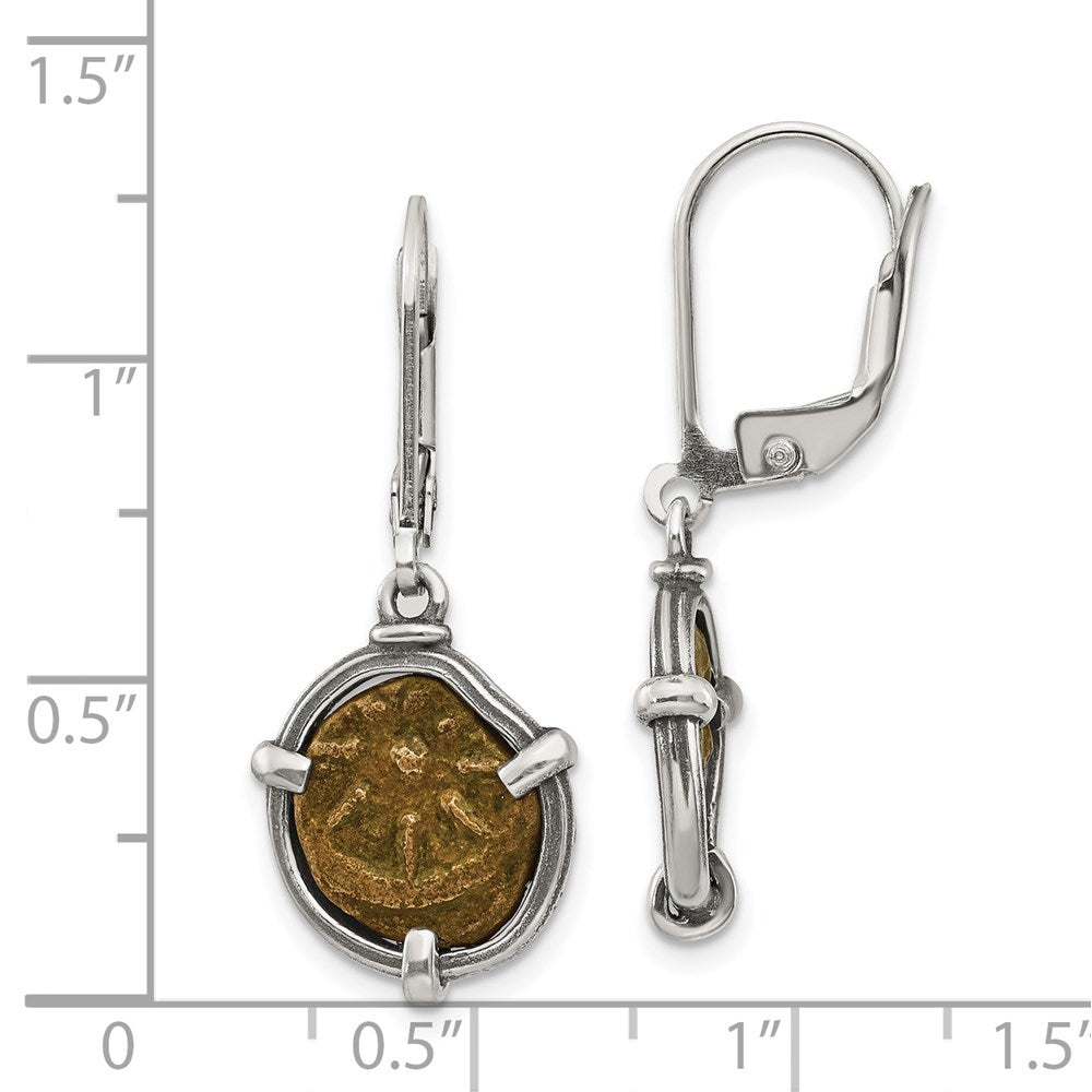 925 Sterling Silver and Bronze Antiqued Widow's Mite Coin Dangle Earrings