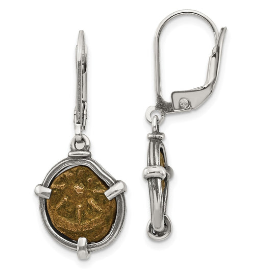 925 Sterling Silver and Bronze Antiqued Widow's Mite Coin Dangle Earrings
