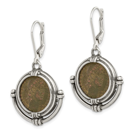 Sterling Silver and Bronze Antiqued Roman Coin Dangle Earrings