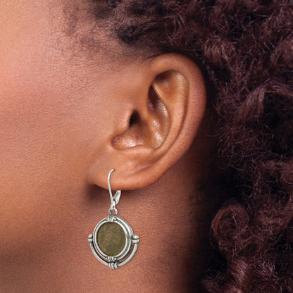 Sterling Silver and Bronze Antiqued Roman Coin Dangle Earrings