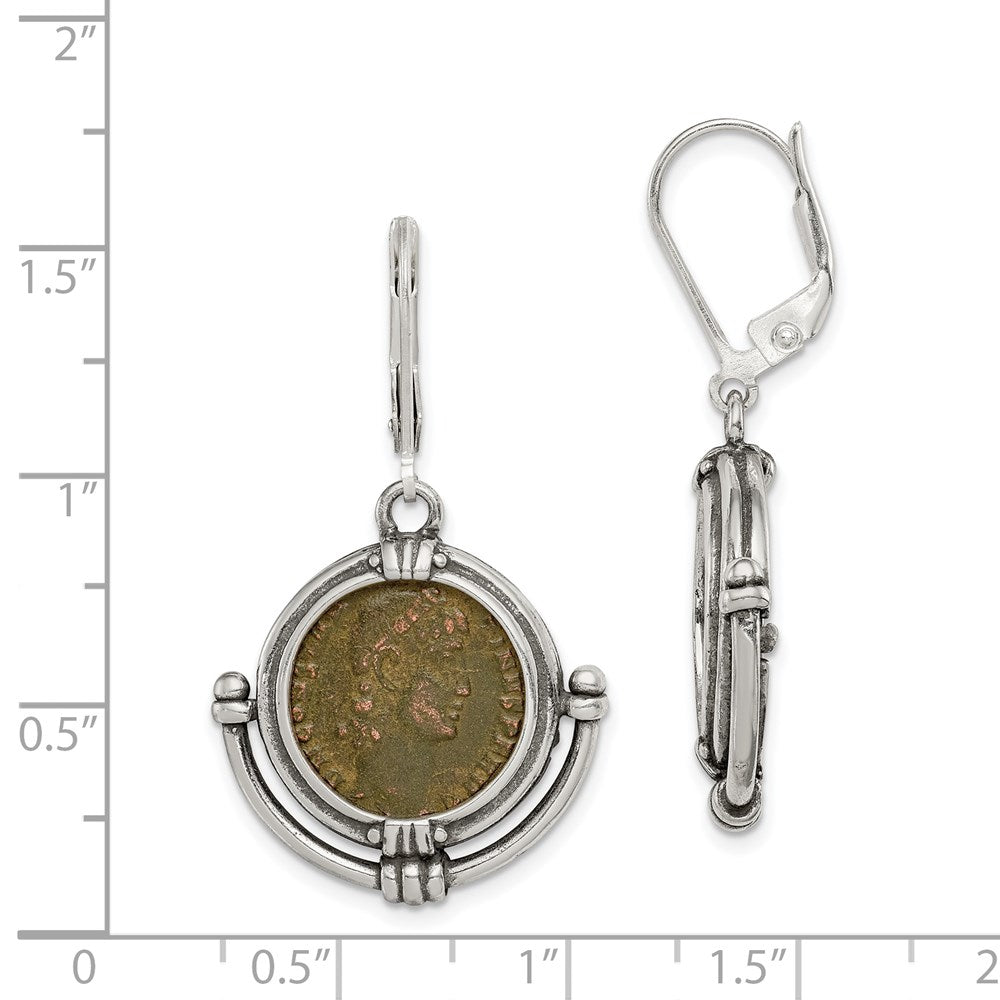 Sterling Silver and Bronze Antiqued Roman Coin Dangle Earrings