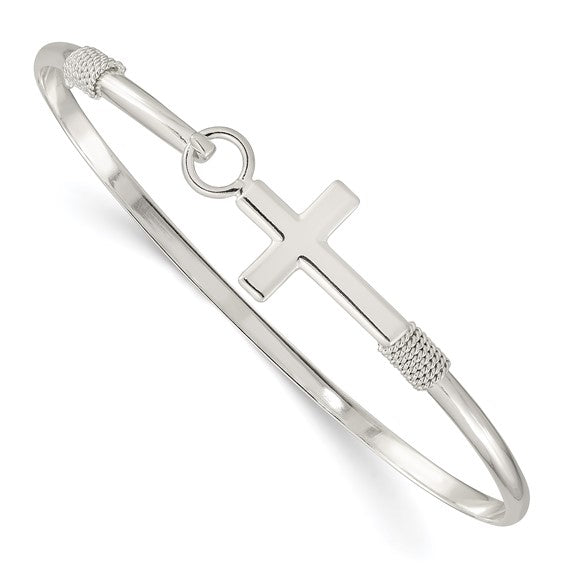 925 Sterling Silver Polished Cross Bangle Bracelet