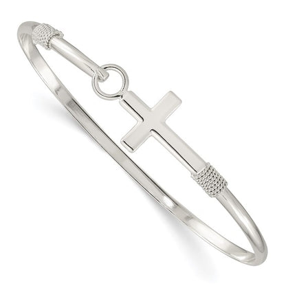 925 Sterling Silver Polished Cross Bangle Bracelet