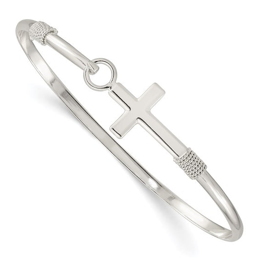 925 Sterling Silver Polished Cross Bangle Bracelet