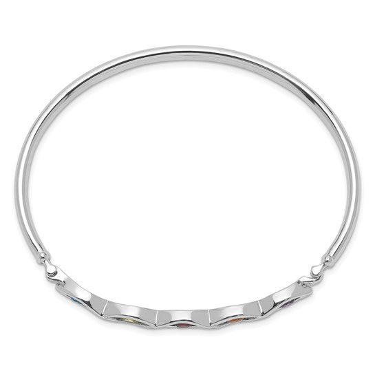 Sterling Silver Rhodium-plated Multi-gemstone Hinged Bangle Bracelet