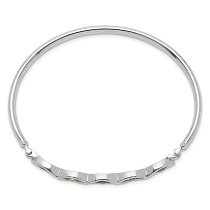 Sterling Silver Rhodium-plated Multi-gemstone Hinged Bangle Bracelet
