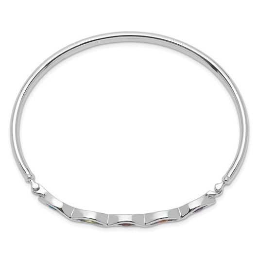 Sterling Silver Rhodium-plated Multi-gemstone Hinged Bangle Bracelet