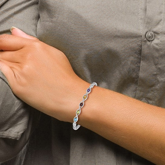 Sterling Silver Rhodium-plated Multi-gemstone Hinged Bangle Bracelet