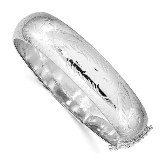 Sterling Silver Diamond-Cut 15mm Fancy Hinged Bangle Bracelet