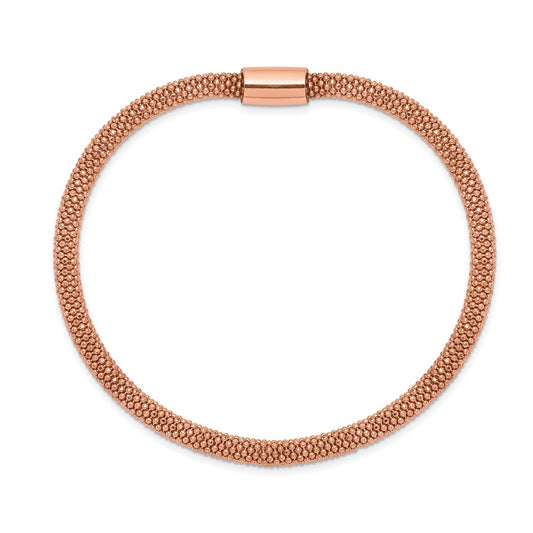 925 Sterling Silver 4.2mm Rose-tone Fancy Chain Magnetic Clasp Bracelet 7.5 inch