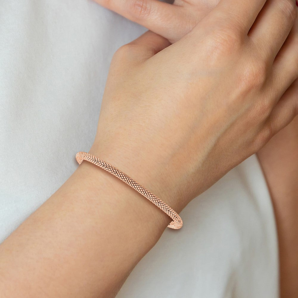 925 Sterling Silver 4.2mm Rose-tone Fancy Chain Magnetic Clasp Bracelet 7.5 inch