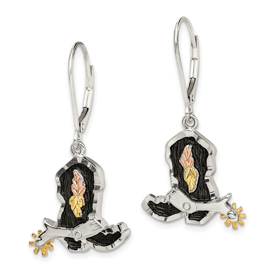Sterling Silver 12K Gold Accents Antiqued Cowboy Boot with 10K Spur Dangle Earrings