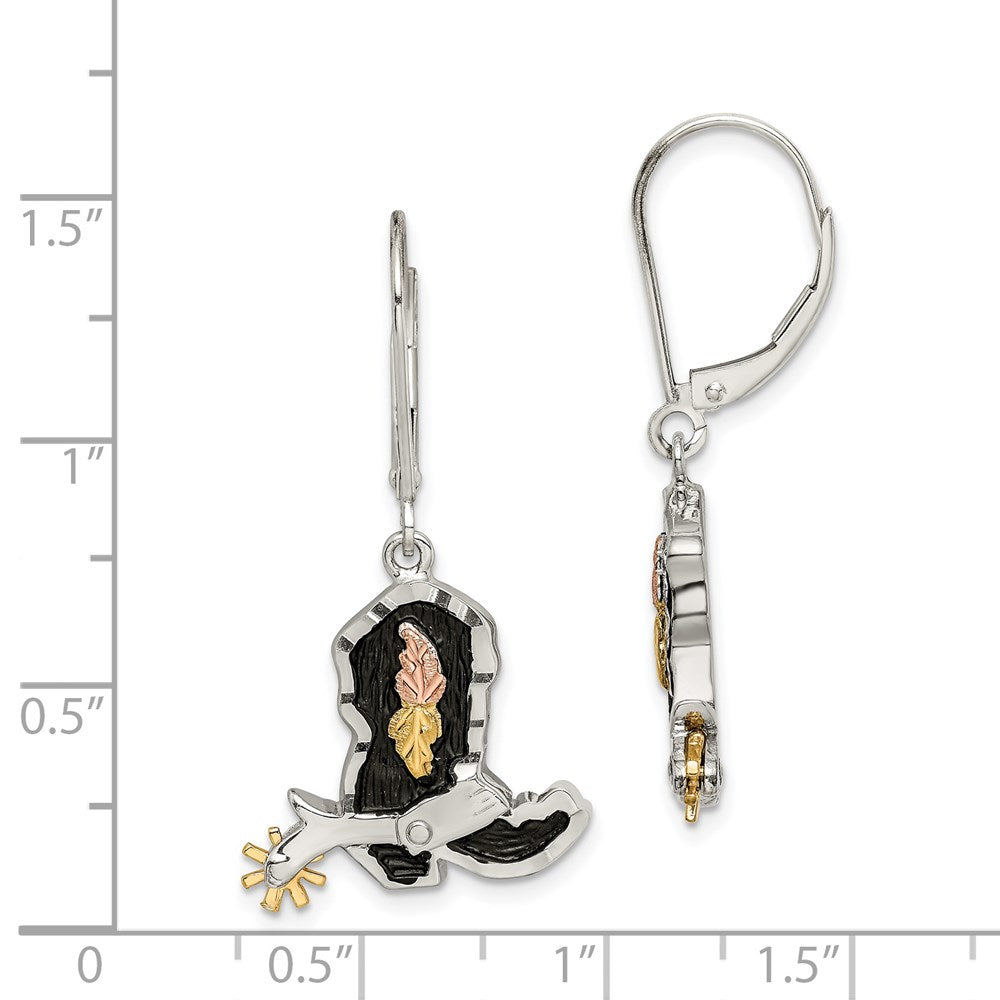 Sterling Silver 12K Gold Accents Antiqued Cowboy Boot with 10K Spur Dangle Earrings